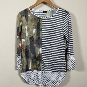 Shana Mixed Media Top Women XS Multi Color Excellent Stripes Polka Dot Paisley